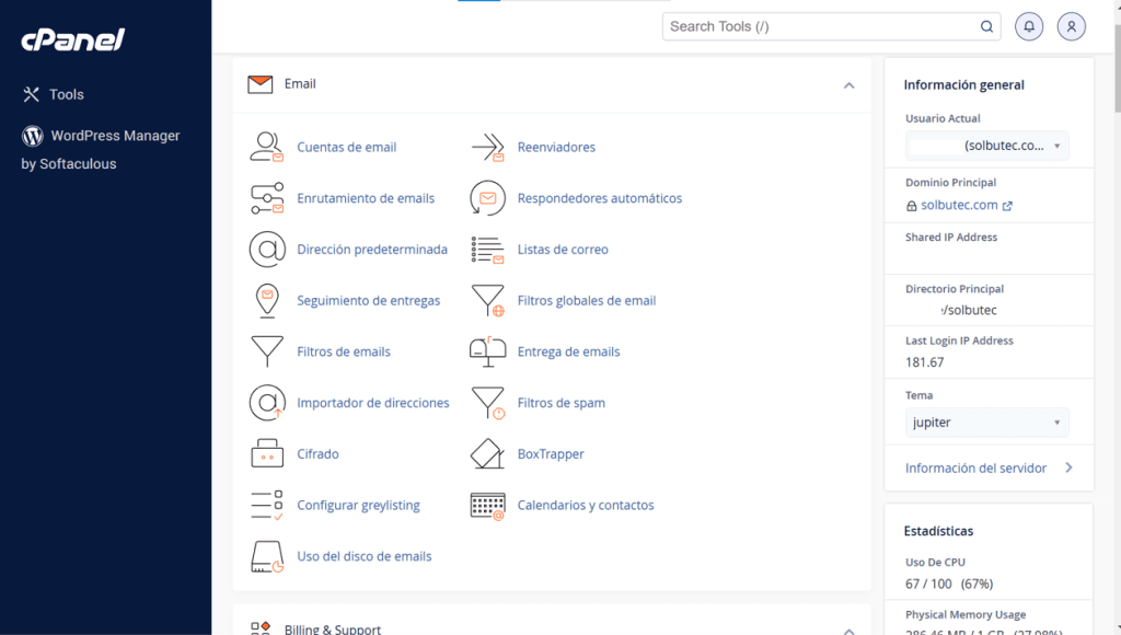 características de cpanel