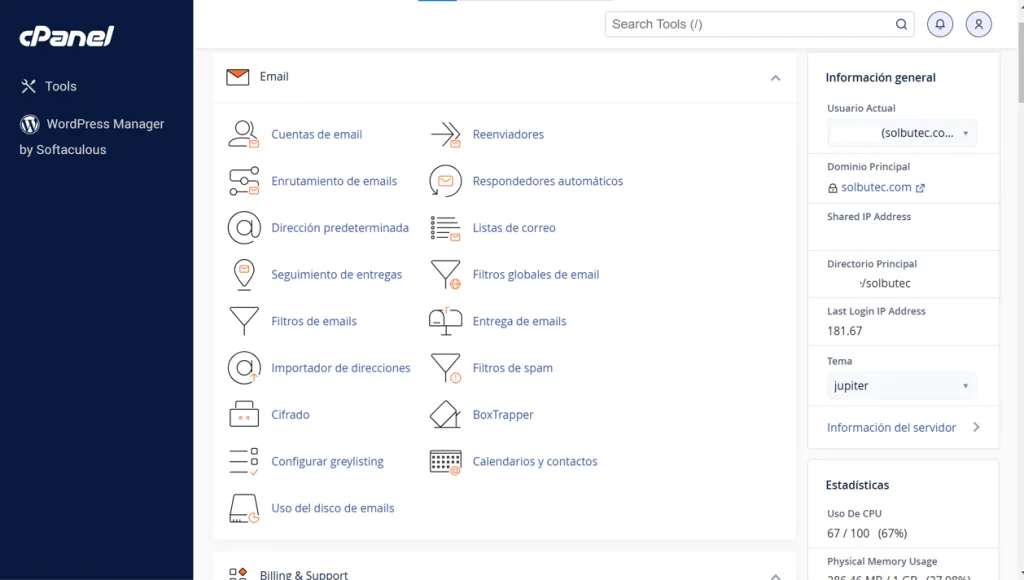 características de cpanel